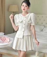 SET ÁO KÈM CHÂN VÁY DẠ LỆCH TÀ CÚT ĐỒNG