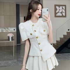 SET ÁO KÈM CHÂN VÁY DẠ LỆCH TÀ CÚT ĐỒNG