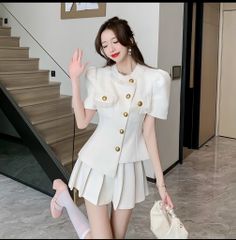 SET ÁO KÈM CHÂN VÁY DẠ LỆCH TÀ CÚT ĐỒNG