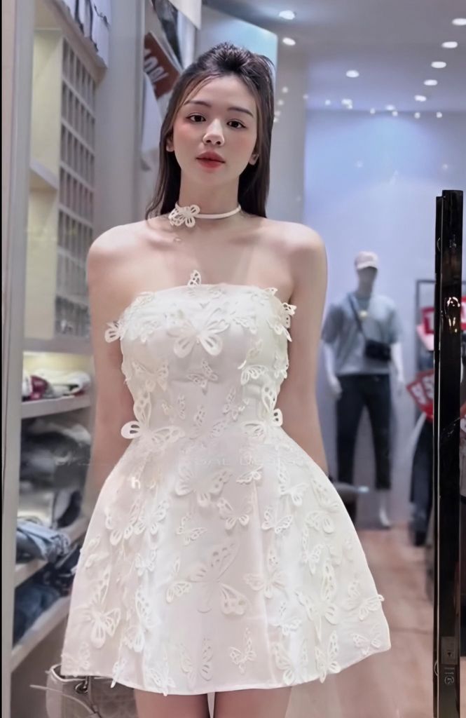 ĐẦM CÚP ĐÍNH HỒ ĐIỆP KÈM TAG CỔ