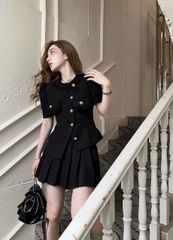 SET ÁO KÈM CHÂN VÁY DẠ LỆCH TÀ CÚT ĐỒNG