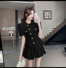 SET ÁO KÈM CHÂN VÁY DẠ LỆCH TÀ CÚT ĐỒNG