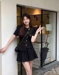 SET ÁO KÈM CHÂN VÁY DẠ LỆCH TÀ CÚT ĐỒNG