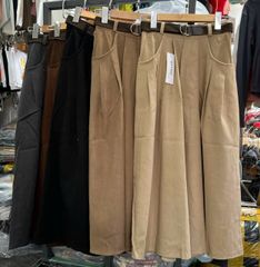 CHÂN VÁY NHUNG XẾP LY DÁNG A KÈM THẮT LƯNG