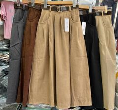 CHÂN VÁY NHUNG XẾP LY DÁNG A KÈM THẮT LƯNG