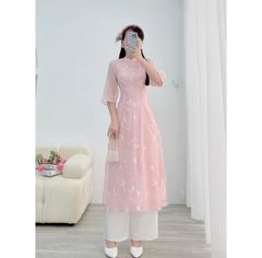 ÁO DÀI TƠ THÊU LÁ KÈM QUẦN LỤA DÀI