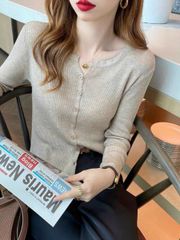 ÁO LEN TAY DÀI KHÔNG CỔ CÀI NÚT
