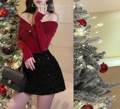 ÁO THUN TƠ ÓNG ĐỎ BẸT VAI DÀI TAY CỘT NƠ CỔ DÀY