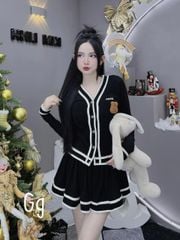 SET ÁO THUN GÂN VIÊN CÀI NÚT KÈM CHÂN VÁY XÒE KÈM THỎ BÔNG