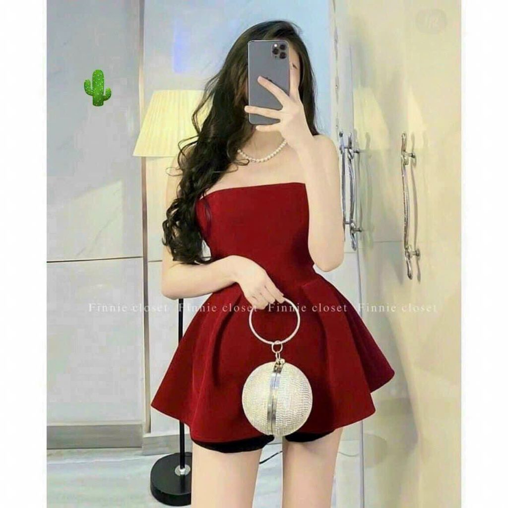 ÁO ỐNG NHUNG XÒE ĐỎ