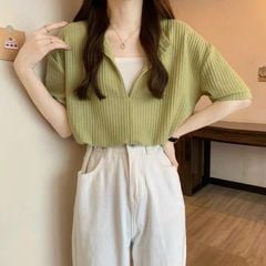 ÁO LEN BÍ PHỐI ÁO 2 DÂY TRẮNG