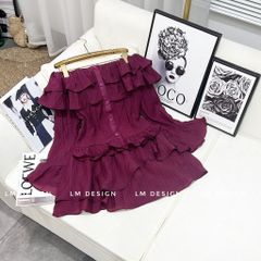 SET ÁO BẸT VAI KÈM CHÂN VÁY TẦNG ĐỎ HỒNG