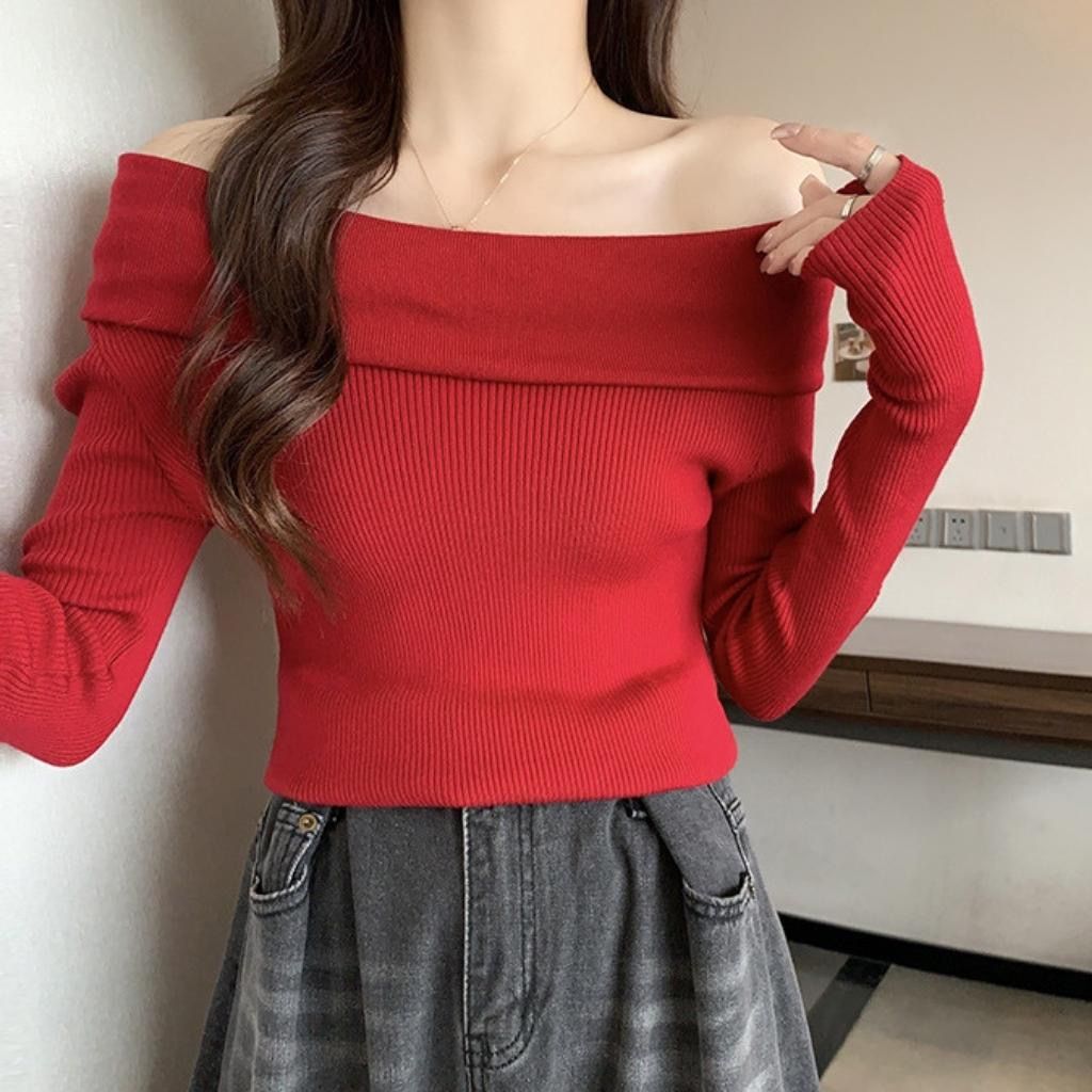 ÁO THUN ĐỎ BẸT VAI TAY DÀI