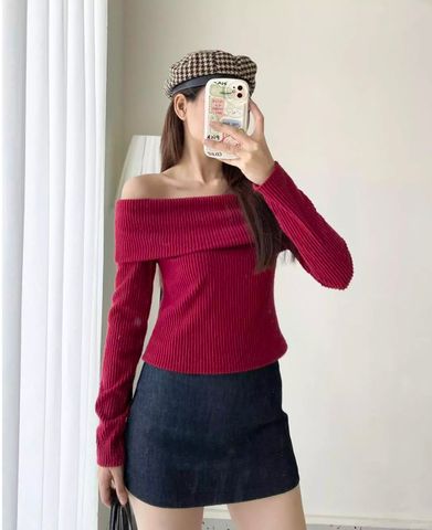 ÁO THUN ĐỎ BẸT VAI TAY DÀI