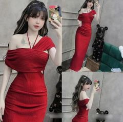 ĐẦM THUN BODY DÀI CHÉO VAI CỘT NƠ CỔ