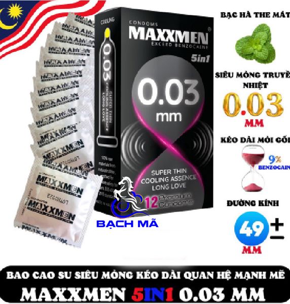  Bao Cao Su Siêu Gai Maxxmen 5in Siêu Mỏng 0.03 Truyền Nhiệt 12 Cái 