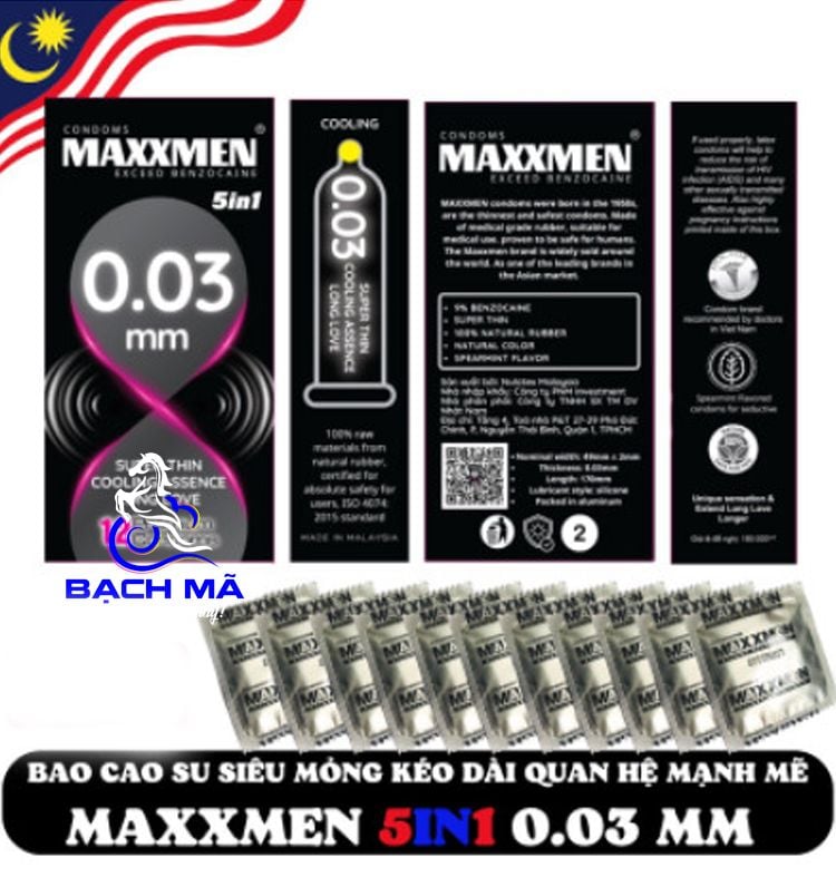  Bao Cao Su Siêu Gai Maxxmen 5in Siêu Mỏng 0.03 Truyền Nhiệt 3 Cái 
