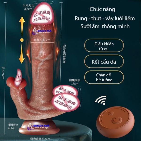  Dương vật giả có đế hít tường rung nhiệt ấm nóng 2 đầu 