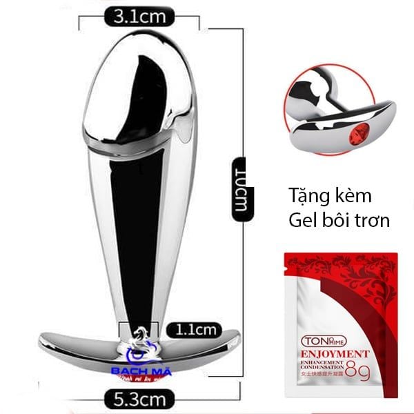  Phích cắm hậu môn inox đính đá phát sáng đầu dương vật 