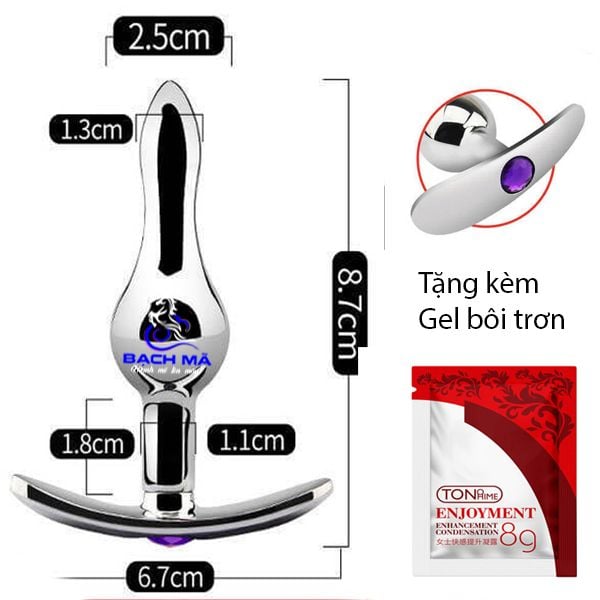  Phích cắm hậu môn inox đính đá phát sáng đầu nhọn size nhỏ 