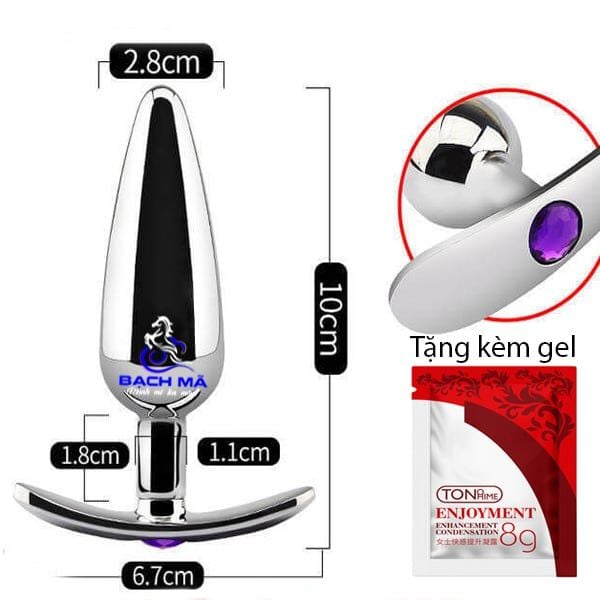  Phích cắm hậu môn inox đính đá phát sáng đầu nhọn 