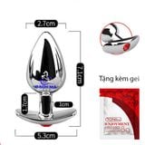  Phích cắm hậu môn inox đính đá phát sáng đế dài size nhỏ 