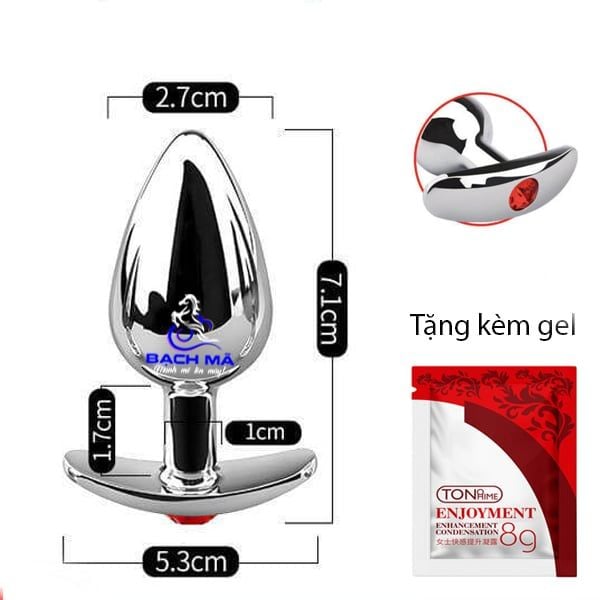  Phích cắm hậu môn inox đính đá phát sáng đế dài size nhỏ 