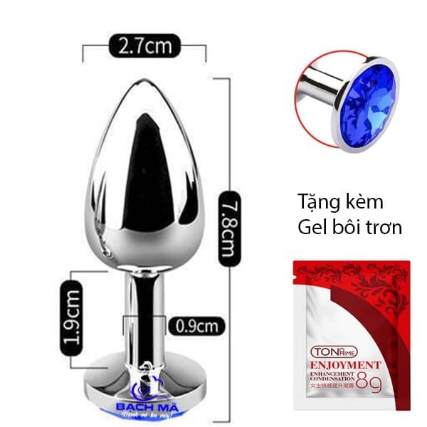  Phích cắm hậu môn inox đính đá phát sáng size nhỏ 