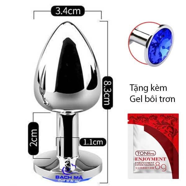  Phích cắm hậu môn inox đính đá phát sáng size trung 