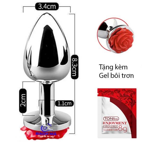  Phích cắm hậu môn inox hoa hồng size trung giá rẻ 