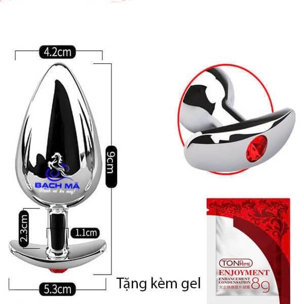  Phích cắm hậu môn inox đính đá phát sáng đế dài size lớn 