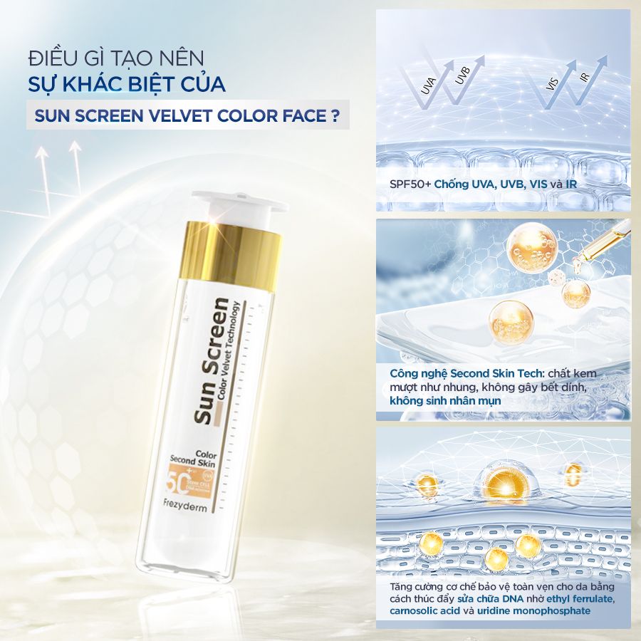 Kem chống nắng kiềm dầu Frezyderm Sun Screen Color Velvet Face 50+ có