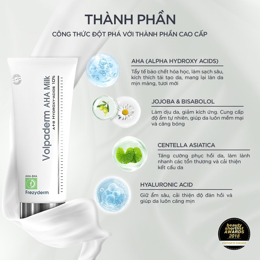 Sữa dưỡng thể kết hợp tẩy tế bào chết Frezyderm Volpaderm AHA Milk 200ml
