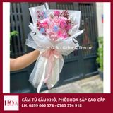  Bó Hoa Khô, Phối Hoa Sáp Cao Cấp Tone Hồng Pastel H01 