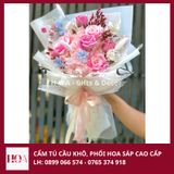  Bó Hoa Khô, Phối Hoa Sáp Cao Cấp Tone Hồng Pastel H01 