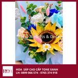  Hoa Hướng Dương Giấy Mix Hoa Hồng Sáp Tone Xanh Dương 
