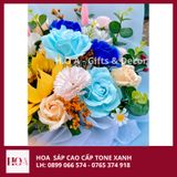  Hoa Hướng Dương Giấy Mix Hoa Hồng Sáp Tone Xanh Dương 