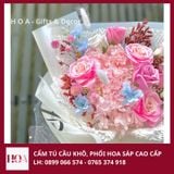  Bó Hoa Khô, Phối Hoa Sáp Cao Cấp Tone Hồng Pastel H01 
