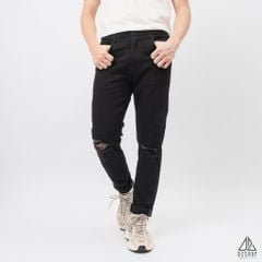 Quần jean đen rách gối thêu túi