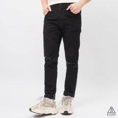 Quần jean đen rách gối thêu túi