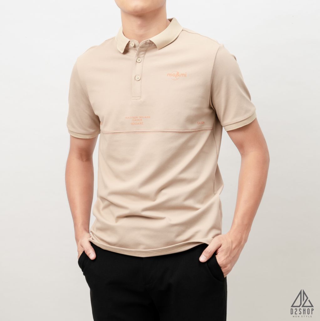 Áo polo kem viền ngực chỉ đỏ mo&mi