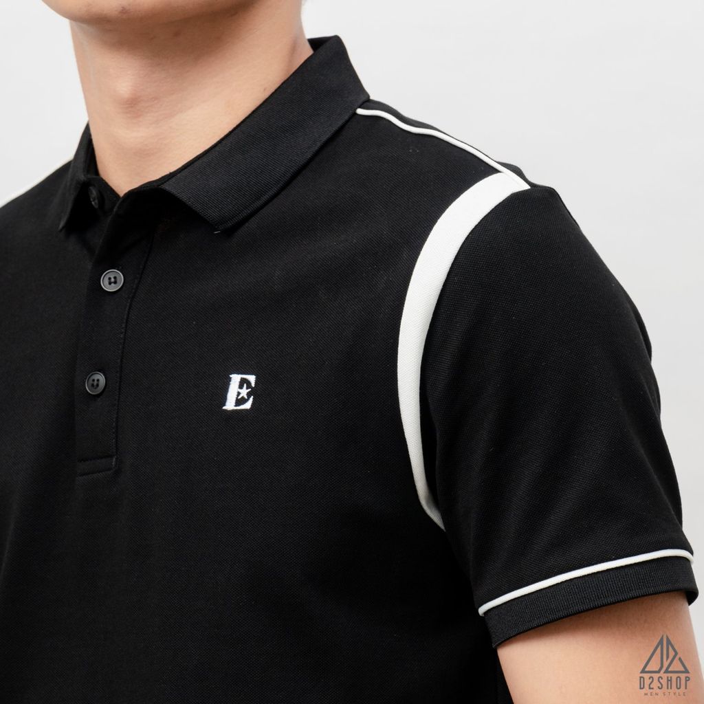 Áo polo phối vai thêu chữ E