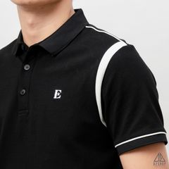 Áo polo phối vai thêu chữ E