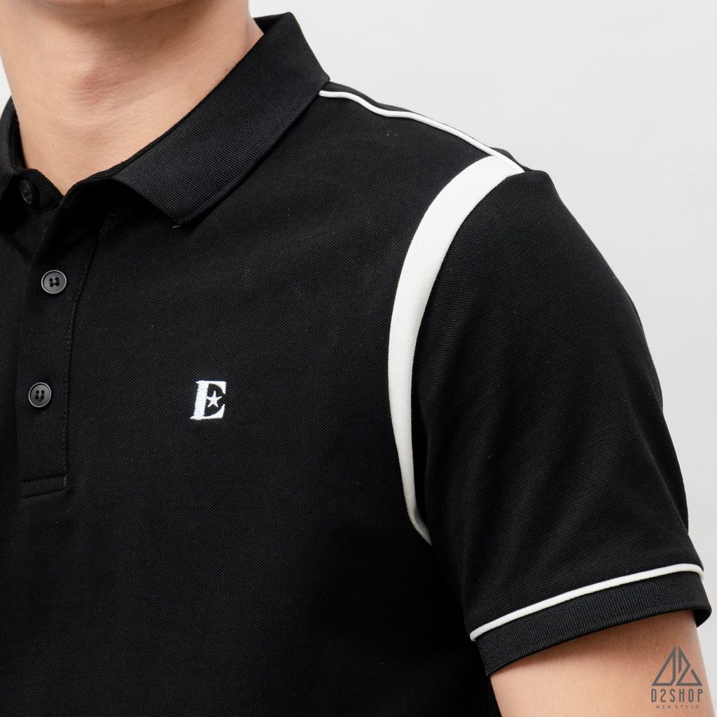 Áo polo phối vai thêu chữ E
