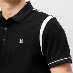 Áo polo phối vai thêu chữ E