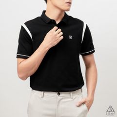 Áo polo phối vai thêu chữ E