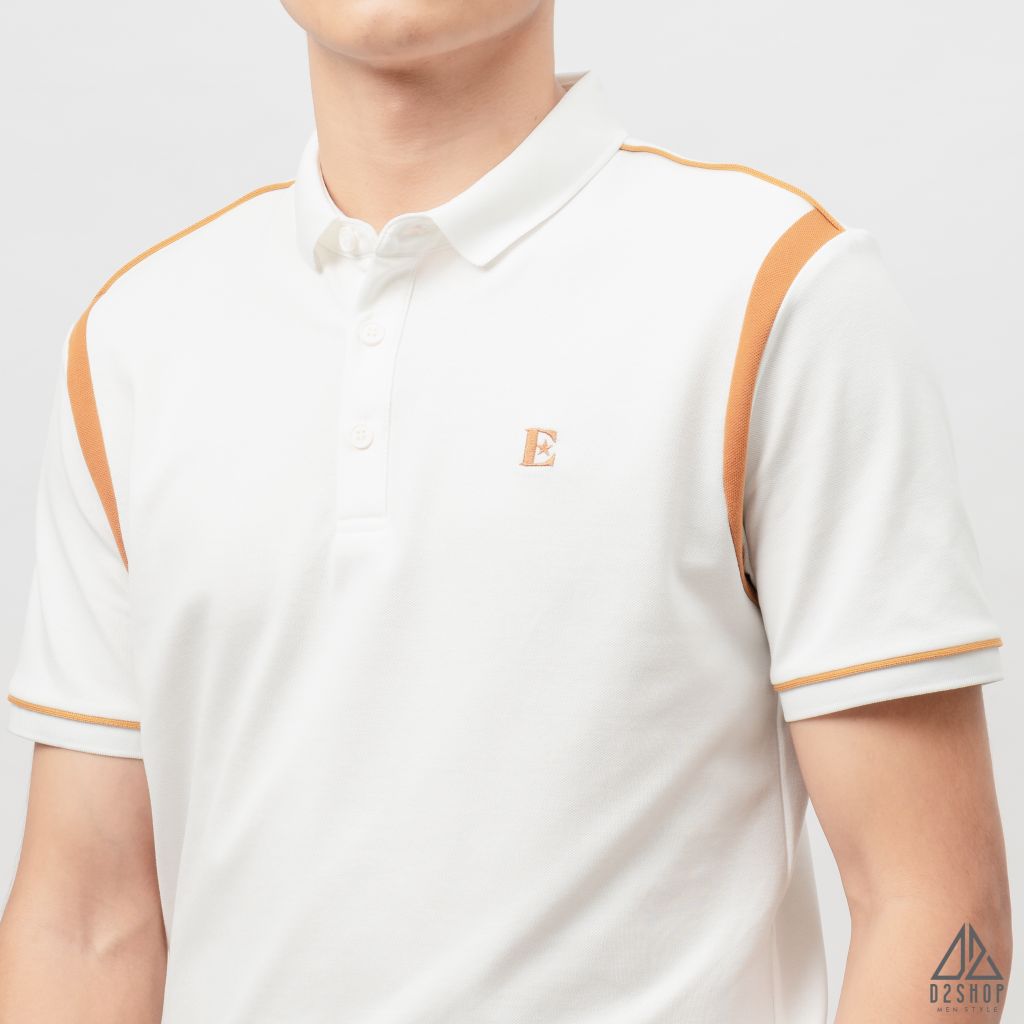 Áo polo phối vai thêu chữ E