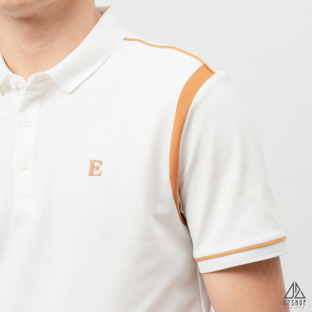 Áo polo phối vai thêu chữ E