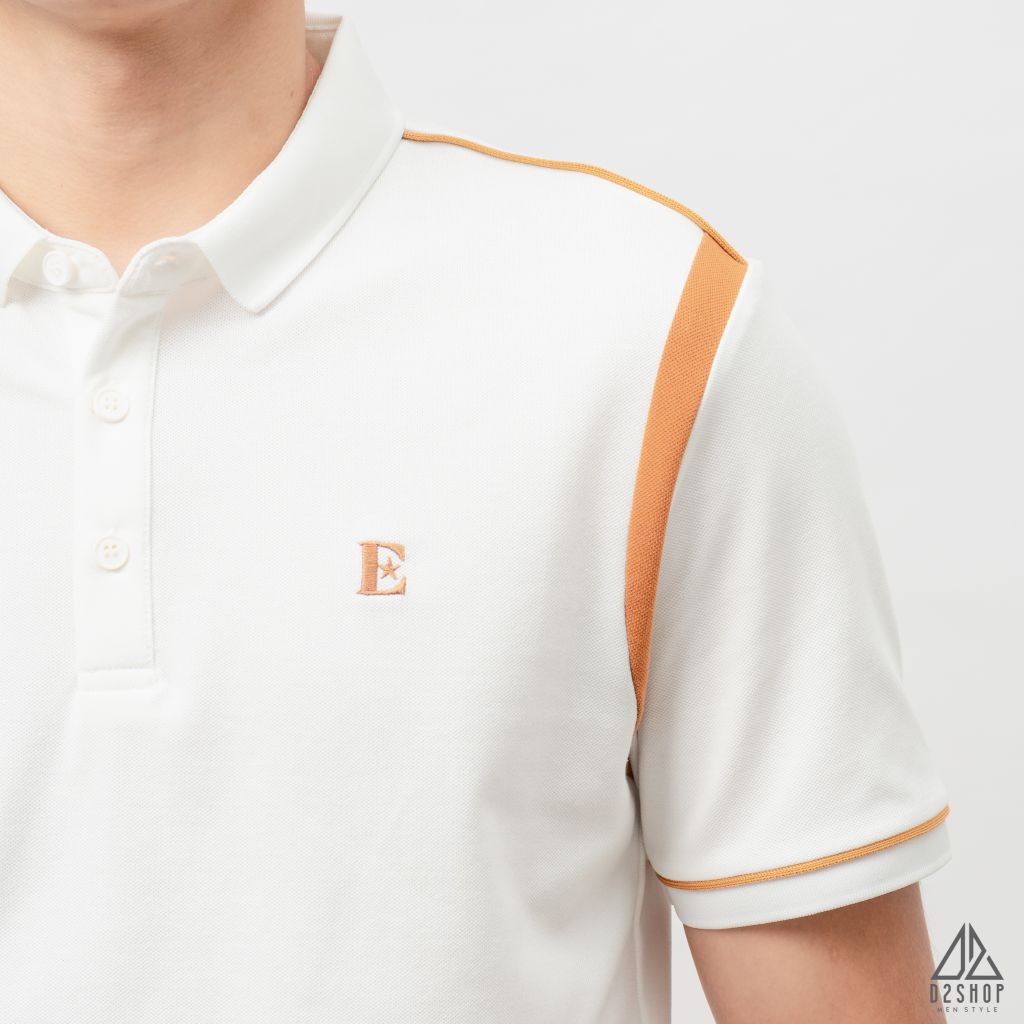 Áo polo phối vai thêu chữ E
