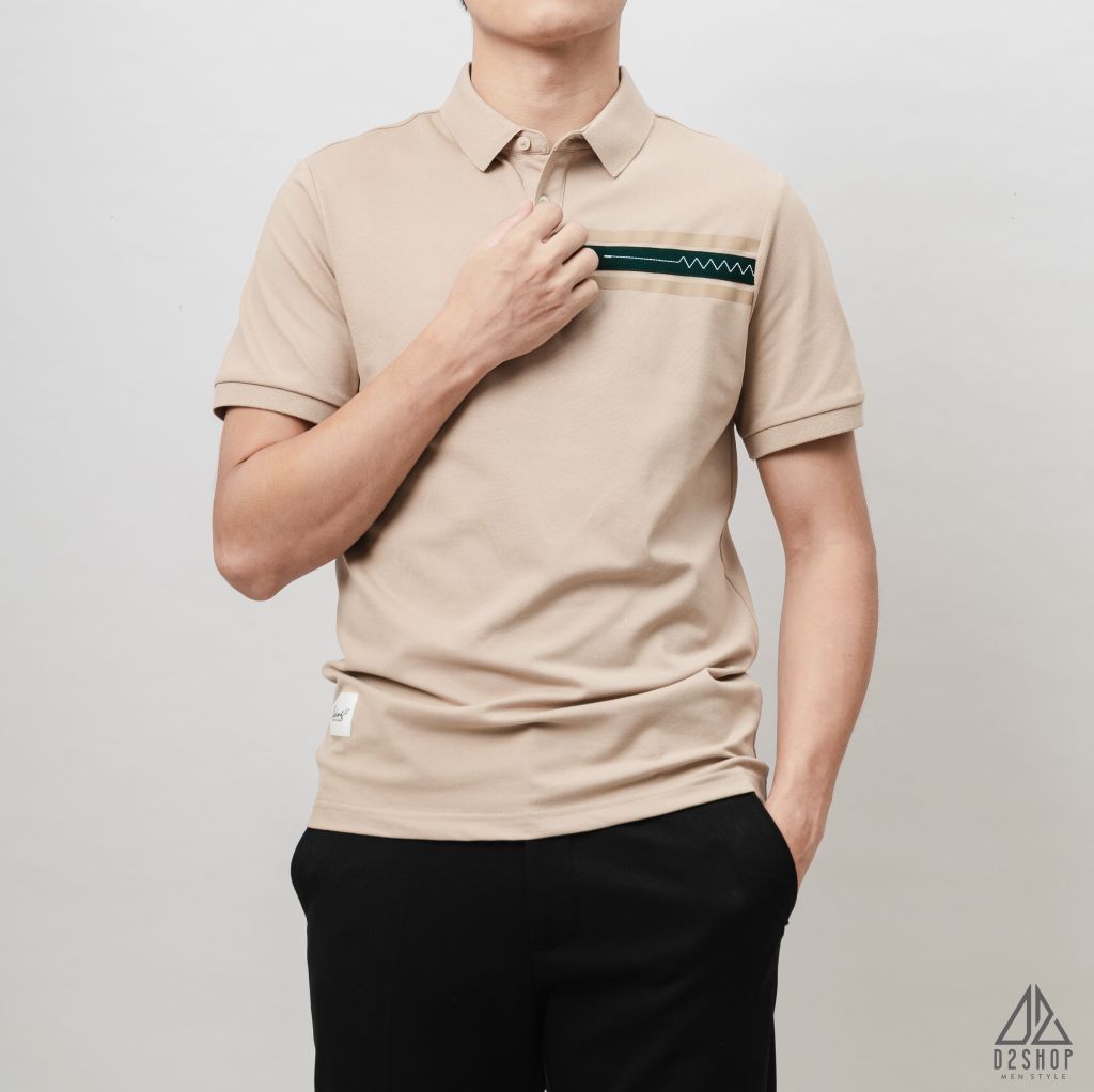 Áo polo phối viền ngực xanh